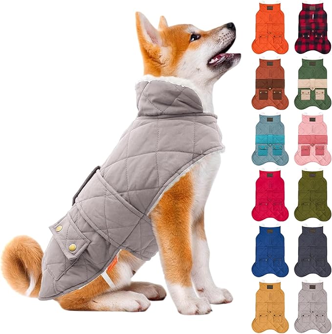 KYEESE Dog Coat Soft Pet Sweater for Cold Weather Waterproof Dogs Jacket with Fleece Lined Thick Cat Clothes with Pocket Windproof Dog Coats for Small Dogs Warm Pet Winter Puffer Coat with Leash Hole