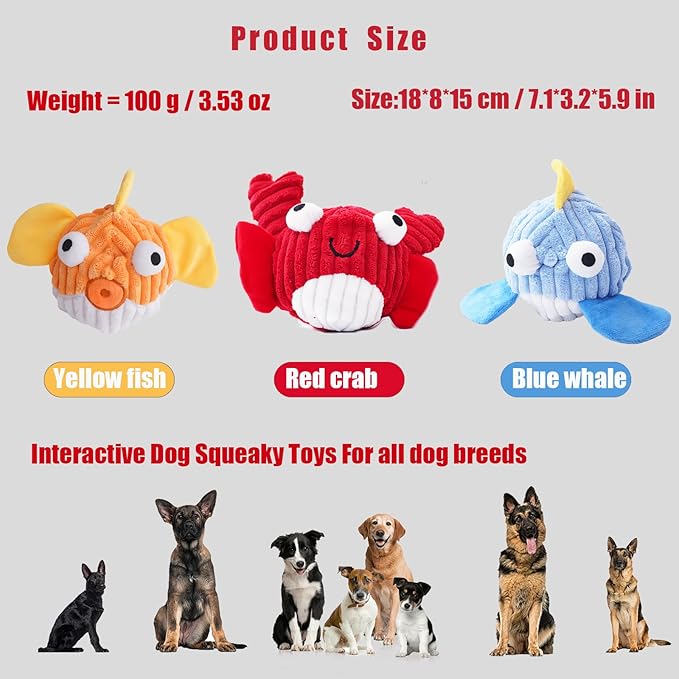 Squeak Dog Toys for Aggressive Chewers, No Stuffing Squeak Dog Chew Toys for Aggressive Chewers, Interactive Dog Toy Ball with Crinkle Paper for Medium Dogs, Large & Small Breeds (A-Red Crab)