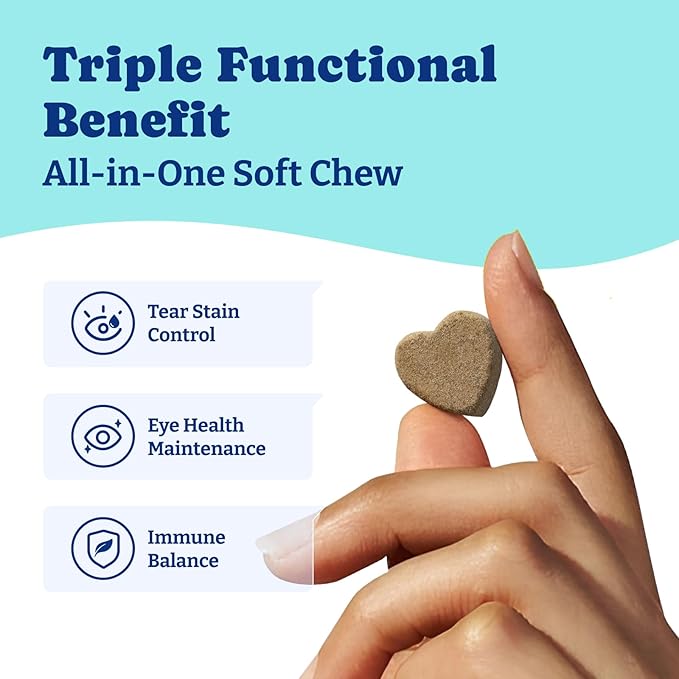 Tear Stain Support Soft Chews for Dogs – for Eye Health, Vision & Immune Support, Tear Stain Relief - Superfood Blend with Lutein & Omega-3, Vet-Formulated – 120 Count, Duck & Pear Flavor