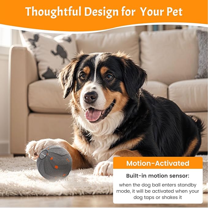Smart Interactive Dog Toy Automatic Moving Bouncing Chew Herding Ball E-TPU Material for Large and Medium-Sized Dogs Keep Them Busy USB Rechargeable (Grey)