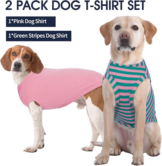 IECOii 2 Pack Extra Large Dog T-Shirt,Breathable & Lightweight Dog Tshirts Vest for Summer Wearing -Fade-Resistant, Easy to Put On – Machine Washable,Fit for Doberman Great Dane,Pink+Stripes,4XL