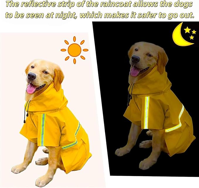 Reflective Strip Dog Raincoat, Ultra - Light Breathable Waterproof Rain Jacket with Hood, Adjustable Sizes for Small/Medium/Large Dogs, (S)