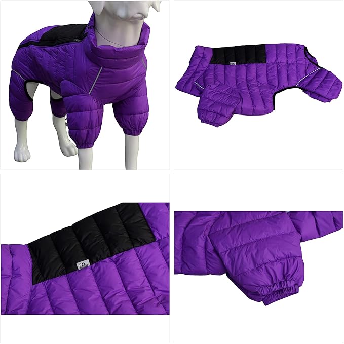 Purple Dog Warm Jacket, Zippered Adjustable Outdoor Snow Jacket - Waterproof, Windproof, Reflective - Small to XXXXL