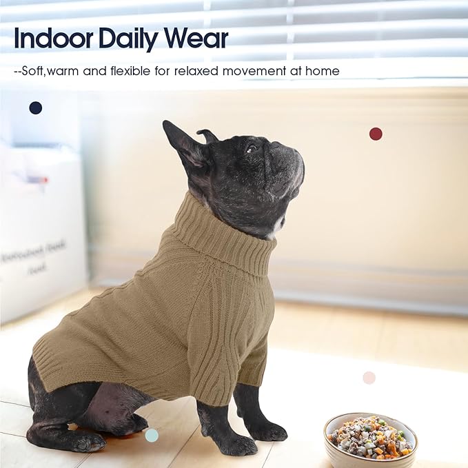 IECOii Dachshund Sweater,Turtleneck Dog Sweater for Small Medium Dogs Girl Boy,Stretchy & Breathable,Warm Knitted Pullover Coat,High Neck Knitwear for Cold Weather Indoor & Outdoor Wear (Camel,M)