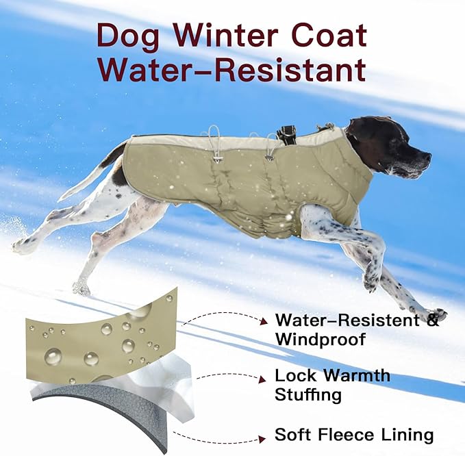 Medium Dog Coat Dog Winter Jacket,Warm Zip Up Snowsuit Dog Harness Vest Reflective Water-Resistant Dog Coat Dog Snow Jacket for Medium Dogs Jack Russell, Mini Schnauzer, Apricot