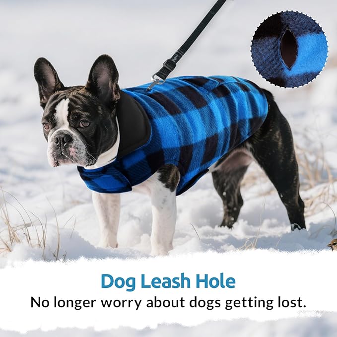 ASENKU Dog Winter Coat, Fleece Doggie Jacket Plaid Reversible Vest Waterproof Windproof Cold Weather Clothes for Small Medium Large Dogs (XS, Blue)