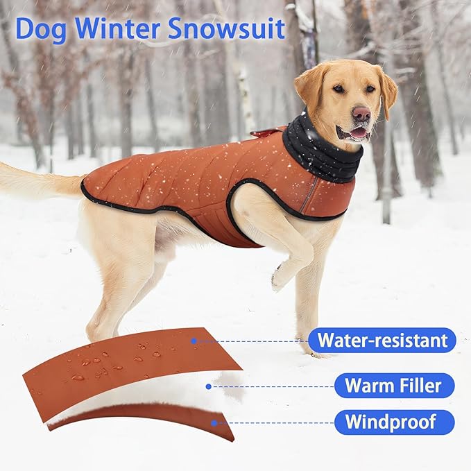 MIGOHI Lightweight Dog Coat, Windproof Dog Jacket, Puffer Jacket for Medium Dogs, Padded Vest with Reflective Strips, Warm Snow Vest in Cold Weather, Easy On Hook & Loop Belly, Caramel, M