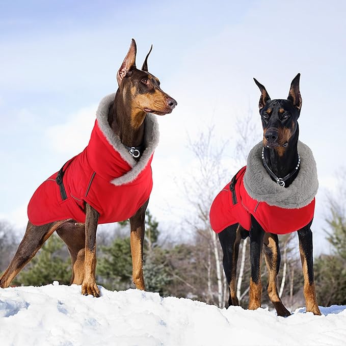 Dog Coat, Waterproof Dog Winter Jacket with Adjustable Buckle, Reflective Turtleneck Pet Snow Vest Warm Fleece Sweater for Small Medium Large Dogs - Red, 2XL