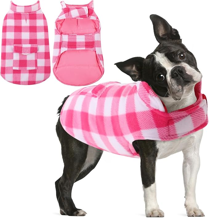 AOFITEE Dog Coat Plaid Dog Winter Coat for Large Dogs, Warm Dogs Jacket Christmas Sweater, Waterproof Pet Puffer Jacket, Reversible Pet Cold Weather Coats for Small Medium Large Pets, Pink XL