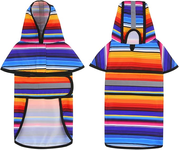 HDE Dog Raincoat Jacket Reflective Adjustable Hooded Pet Poncho Rain Coat with Leash Hole for Small to X-Large Dogs Baja Stripes - M
