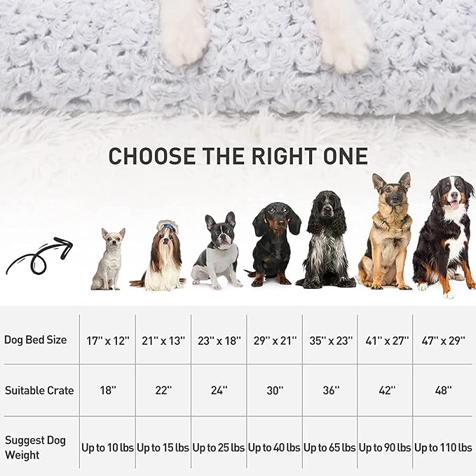 KSIIA Washable Dog Bed Deluxe Plush Dog Crate Beds Comfy Kennel Pad Anti-Slip Pet Sleeping Mat for Large, Jumbo, Medium, Small Dogs Breeds, 41" x 27", Gray
