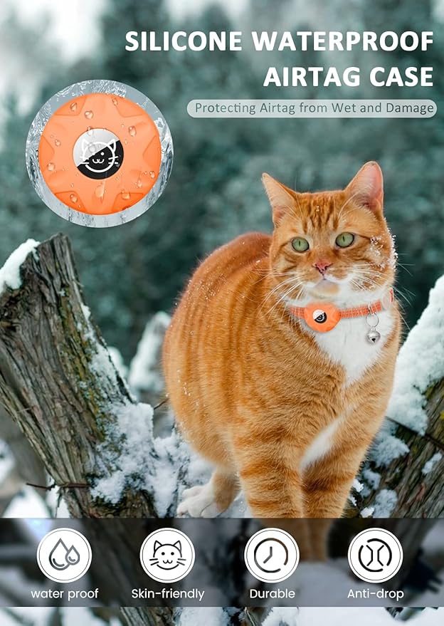 AirTag Cat Collar, Reflective Kitten Collar Breakaway Apple Air Tag Cat Collar, GPS Cat Collar with AirTag Holder and Bell, Lightweight Tracker Cat Collars for Girl Boy Cats Puppies (Orange)