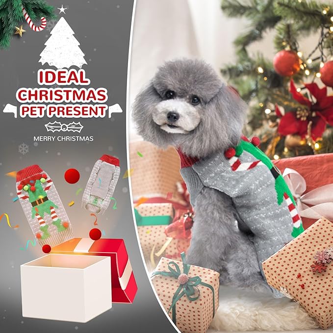 PETCARE Dog Christmas Sweater Ugly Elf Clown Cat Sweater Vest Pet Jumper Grey Green Holiday Dog Clothes Puppy Sweaters for Small Medium Large Dogs Cats Fall Winter Outfits Xmas Dogs Costume,Small