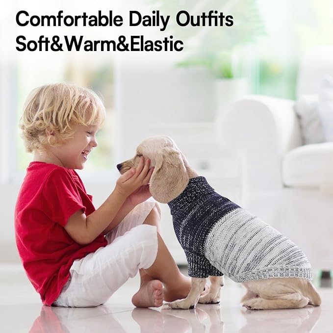 Queenmore Pullover XL Dog Sweater,Classic Turtleneck Warm Pet Sweater with Leash Hole for Dog Girls Boys,Winter Knitwear Clothes for Dachshund,Corgi,French Bulldog(Blue,XL)