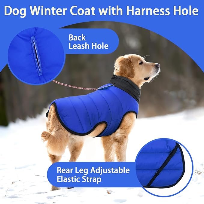 MIGOHI Lightweight Dog Coat, Windproof Dog Jacket, Puffer Jacket for Small Dogs, Padded Vest with Reflective Strips, Warm Snow Vest in Cold Weather, Easy On Hook & Loop Belly, Blue, S