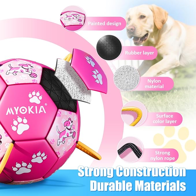 Size 3 Pink Dog Soccer Ball with Straps Durable Training Ball for Pets Interactive Outdoor Dog Toy for Medium to Large Puppies Essential Pet Supplies