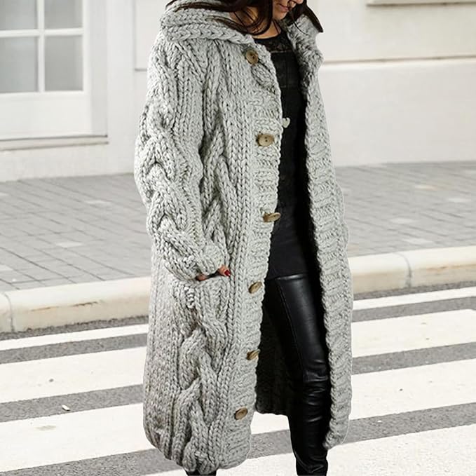 LOAIHA Women Chunky Cable Knit Long Sleeve Cardigan Fall Winter Trendy Oversized Button Down Sweaters Outerwear with Pocket