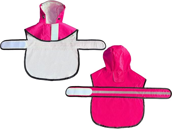 Dog Raincoat Waterproof Reflective Slicker - Lightweight Breathable Hooded Poncho Rain Coat Jacket with Adjustable Belly Strap and Leash Hole for Small Medium Large Dogs (Pink, XX-Large)