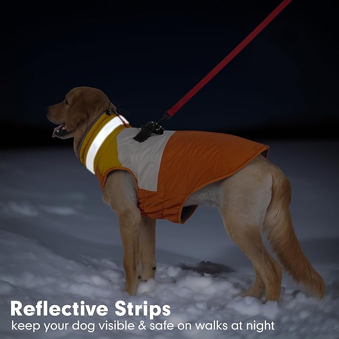 azuza Dog Jacket for Small Dogs Waterproof Dog Coat with Reflective Strips and Harness Built in Warm Fleece Dogs Winter Coat Windproof with Back Zipper, Orange M