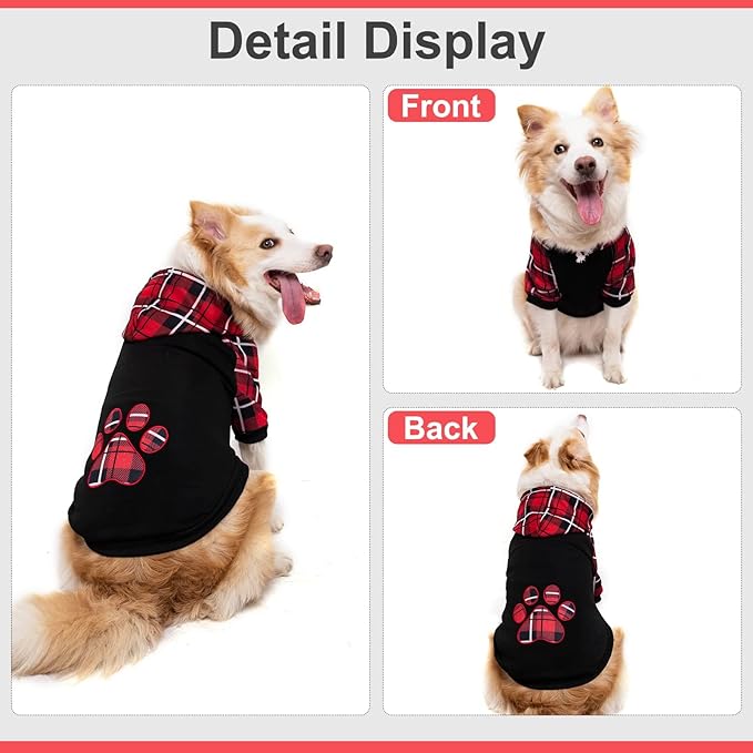 KOOLTAIL Plaid Dog Hoodie Pet Clothes Sweater with Hat and Pocket for Small Medium Large Size Dogs, Soft Winter Warm Dog Cold Weather Coat, Fleece Fall Dog Hooded Sweatshirt for Puppy Cats, Red XL