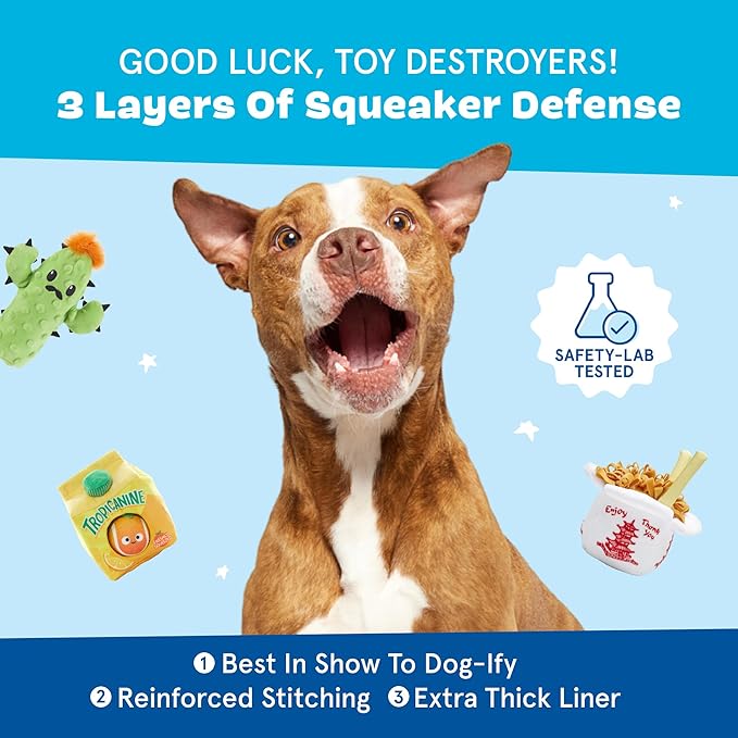 Barkbox Dine & Dash Dog Toy Bundle – Squeaky Dog Toys – Plush Dog Toys – Puppy and Pet Toys for Small Dogs