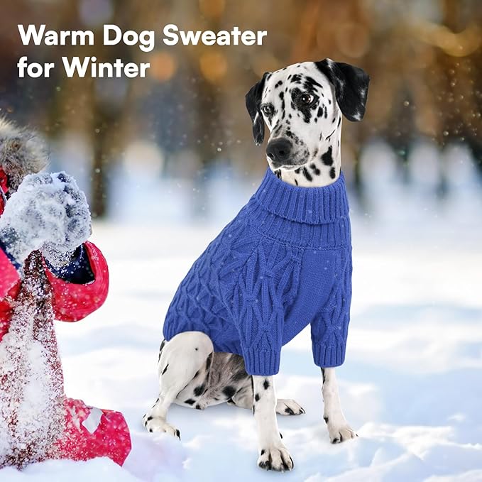 Queenmore Large Dog Sweater,Dog Sweaters for Large Dogs Male Female,Thanksgiving Fall Knit Sweater for Dogs,Turtleneck Thick DogSweaters,Knitwear Pet Clothes for Corgi,French Bulldog(Royal Blue,L)