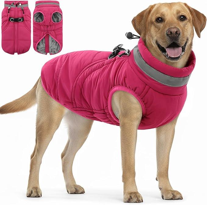 SAWMONG Dog Coat, Warm Dog Winter Coat, Waterproof Fleece Jacket, Cold Weather Dogs Jacket (2XL,Rosered)