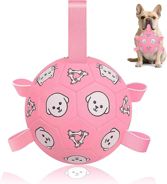 Dog Soccer Ball with Straps – Dog Toy Soccer Ball with Grab Tabs, Durable Dog Toys, Water Pool Toys for Small & Medium Dogs, Indoor/Outdoor – Ideal Dog Birthday Gift, 6 Inch