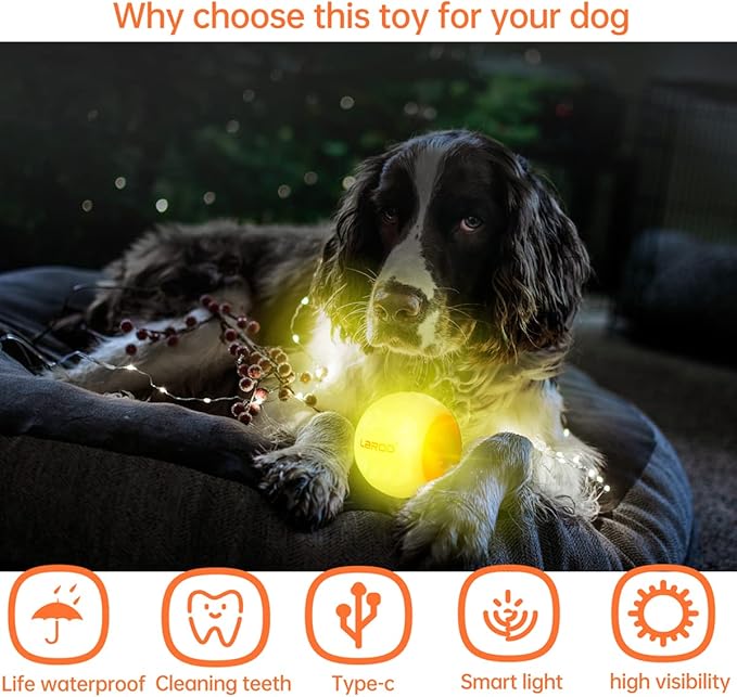 LaRoo LED Dog Ball, Dog Toys Silicon Glowing LED Dog Ball with USB Rechargeable Glow in The Dark Dog Ball Teeth Cleaner Training Ball(White)