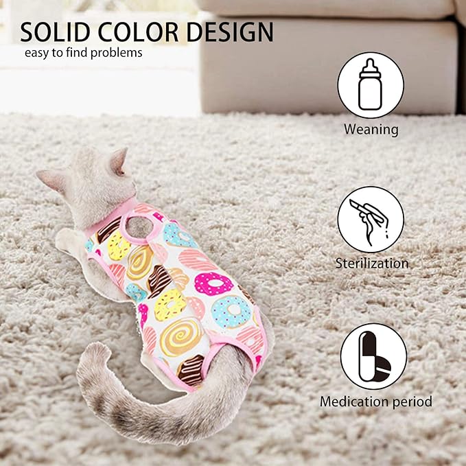 Cat Professional Surgical Recovery Suit,E-Collar Alternative for Cats Dogs,After Surgery Wear, Pajama Suit,Home Indoor Pets Clothing Doughnut S