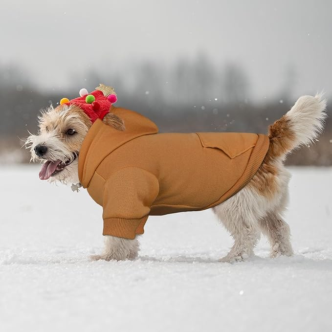 Dog Sweaters for Small Dogs Dog Hoodie Dog Sweater Solid Soft Brushed Fleece Dog Clothes Dog Hoodie Sweatshirt with Pocket(Coffee-S)