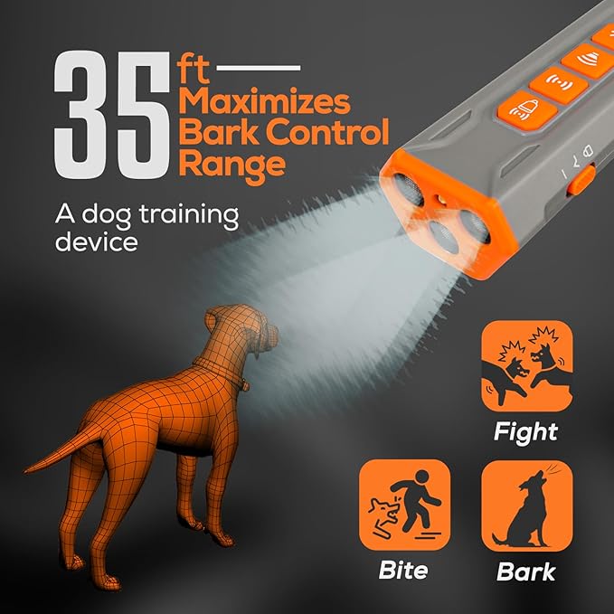 NEEDIT Dog Bark Deterrent Device to Stop Own or Neighbor’s Dog Barking, Biting & Fighting with Long Range – Rechargeable Ultrasonic Portable Anti Barking Device with 3X Sonic Emitters & Light (Gray)