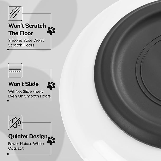 Cat Food Bowls, Whisker Friendly Ceramic Cat Bowls with Nonslip Silicone Bottom, Pack of 3 Quiet Cat Dishes and Plates for Feeding Indoor Cats, Kittens and Small Dogs(Cat Paw)