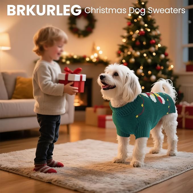 BRKURLEG Dog Sweaters, Christmas Dog Sweaters Medium Large Doggies Turtleneck Warm Pet Sweater for Cold Weather, Xmas, New Year, Pet Winter Pullover Sweater for Beagle, Pitbull (Green, XL)