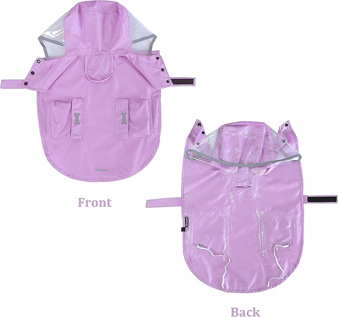 Waterproof Dog Raincoat, Adjustable Reflective Lightweight Pet Rain Clothes with Poncho Hood(Small, Light Purple)