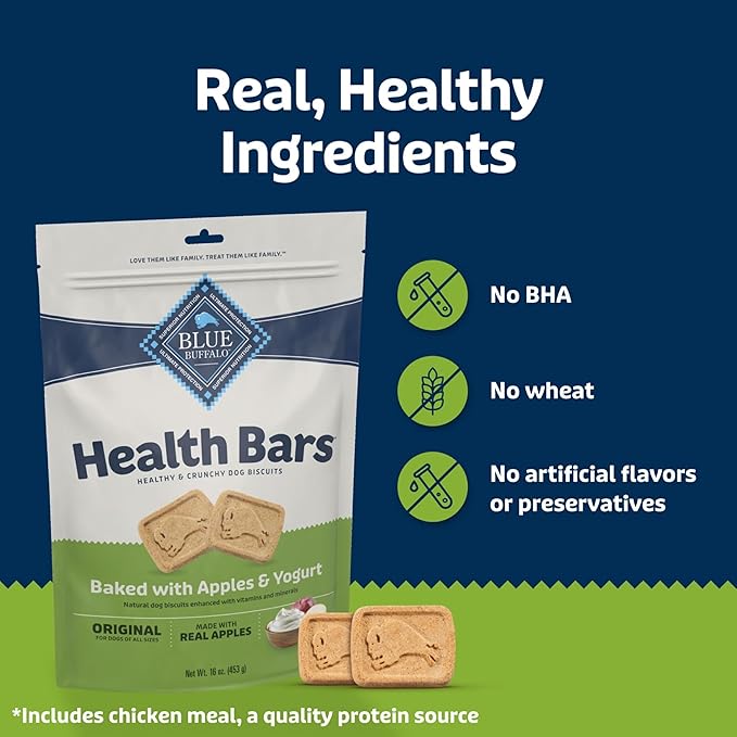 Blue Buffalo Health Bars Oven-Baked with Natural Ingredients, Apples & Yogurt Crunchy Dog Biscuits, 3.5 lbs.