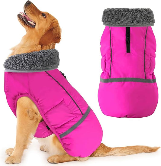 Dogcheer Warm Dog Coat, Fleece Collar Winter Dog Clothes, Reflective Pet Jacket Apparel for Cold Weather, Waterproof Windproof Puppy Snowsuit Vest for Small Medium Large Dogs X-Large