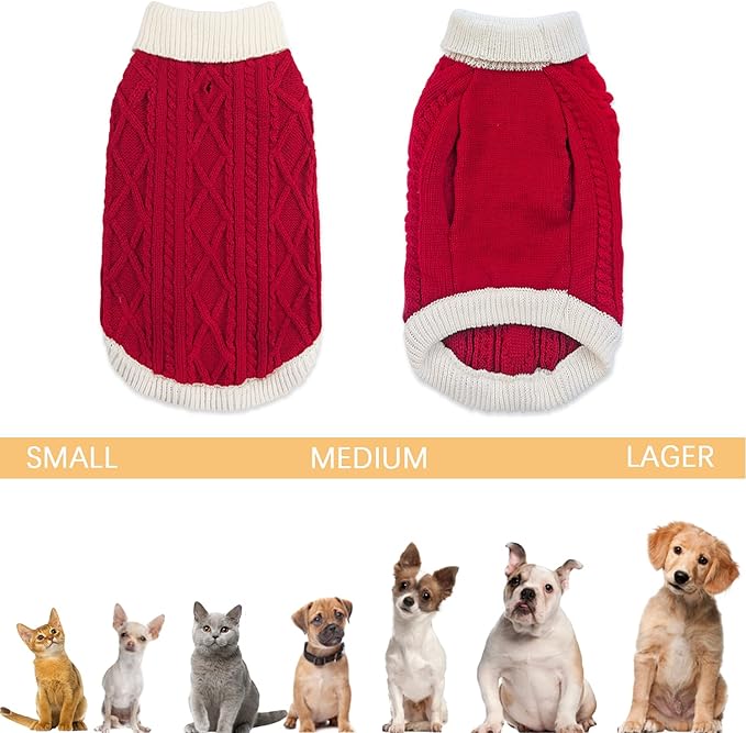 Small Dog Sweaters with Leash Hole Turtleneck Dog Sweaters Knitwear Boys Girls Warm Soft and High Stretch Pet Clothes for Fall Winter，Pet Shirts for Kitten Puppy Red Medium