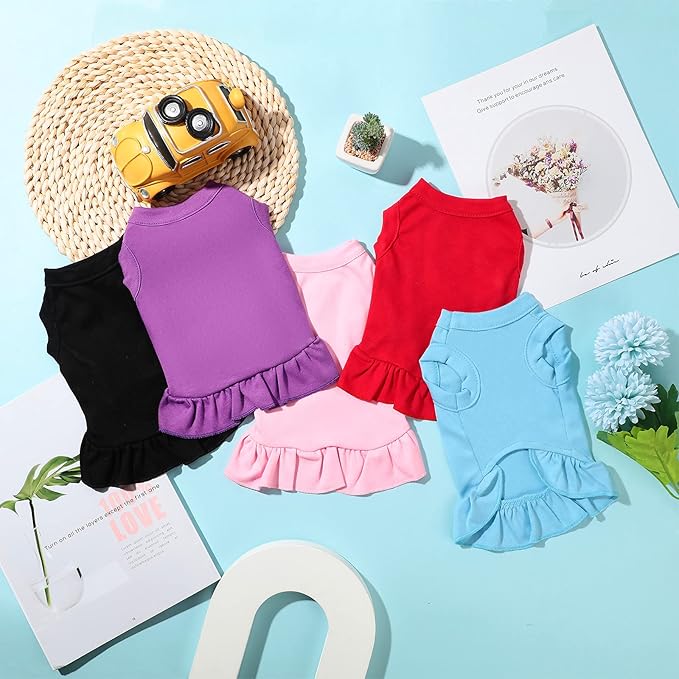6 Pieces Dog Dresses Shirt Skirt Sleeveless Dress Breathable Pet Shirts with Ruffles Puppy Sundress Outfits for Dogs and Cats (M Size)