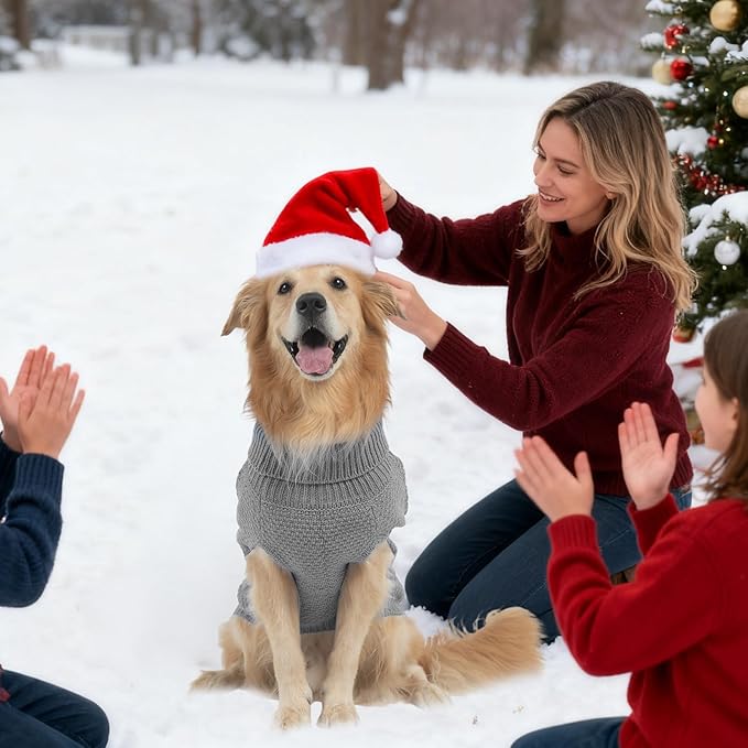Mihachi Turtleneck Dog Sweater - Winter Coat Apparel Classic Cable Knit Clothes with Leash Hole for Cold Weather, Ideal Gift for Pet in New Year Grey M