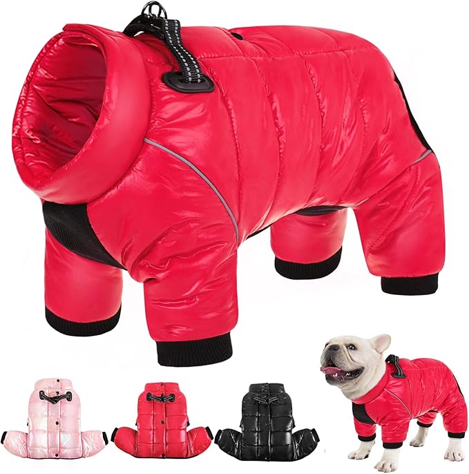 AOFITEE Dog Coat, Waterproof Dog Jacket for Winter, Warm Fullbody Dogs Snowsuit, Winter Coat for Small Dogs, Zip Up Pet Puffer Jacket Fleece Vest, Outdoor Reflective Pet Coats, Christmas Red, Medium