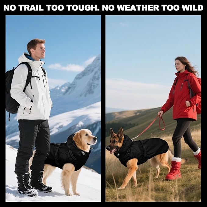 Dog Raincoat XL, Waterproof Rain Jacket for Dogs with Adjustable Built-in Harness & Back Zipper, Reflective Strip, Removable Hood,for Rainy Walks, Muddy Roads or After-Bath Outings - Black