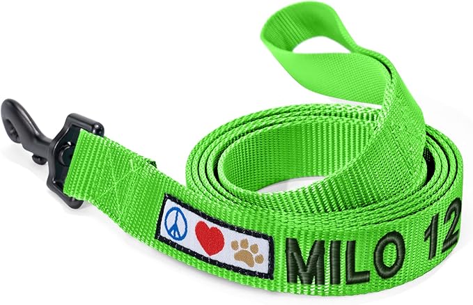 Pawtitas Personalized Dog Leash Embroidered Customize with Your Pet Name & Phone Number Puppy 6 ft Long Small Green Custom Engraved Name, ✅ Solid, Customized XS/S (Pack of 1)