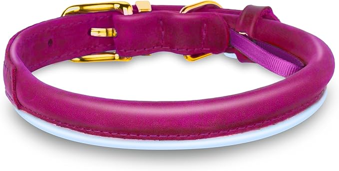 OOPSDOGGY Reflective Rolled Leather Dog Collar Adjustable Soft Padded Pet Collar for Small Medium Large Breed Dogs (Pink, XXL, 20"-24")