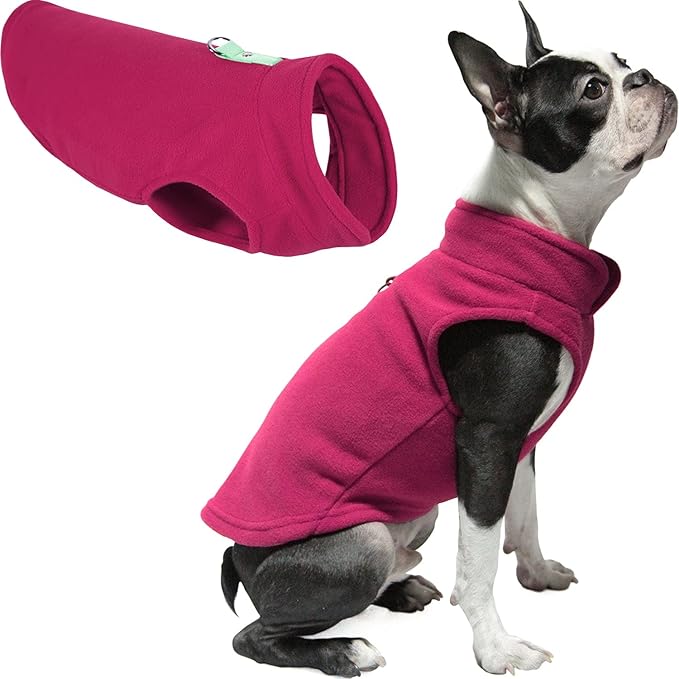 Gooby Fleece Vest Dog Sweater - Fuchsia, X-Large - Warm Pullover Fleece Dog Jacket with O-Ring Leash for Small to Medium Dogs