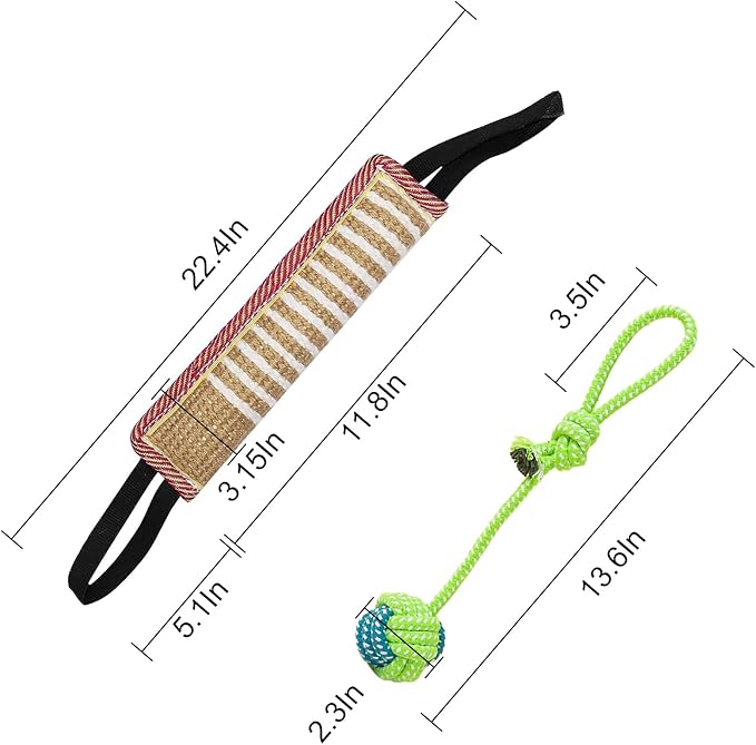 DGSL Dog Tug Toy, Tug of War Dog Toy Jute Bite Pillow with 2 Handles for Puppy Training Interactive Play, Fetch, K9 Suitable for Small Medium Large Dogs (red & Green)