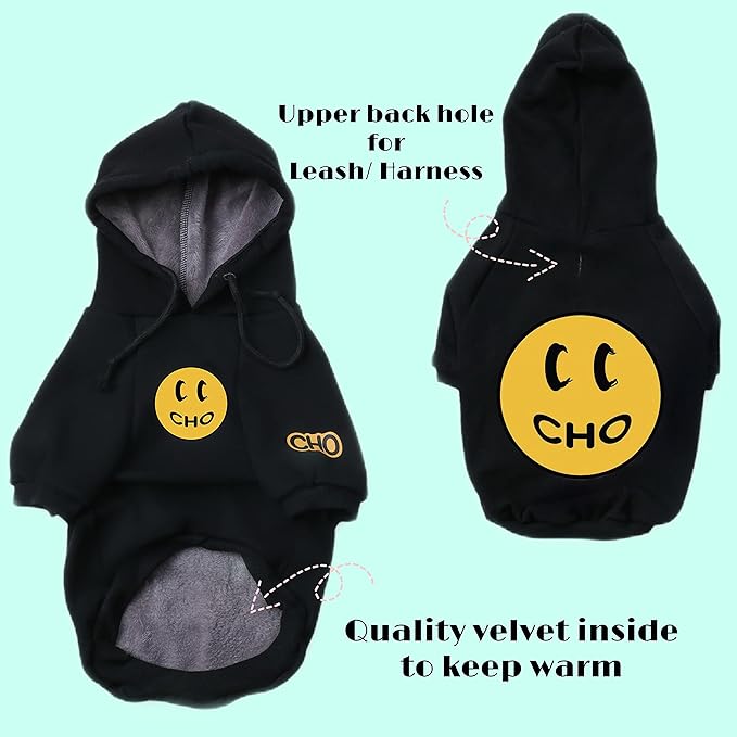 ChoChoCho Smiley Dog Hoodie Stylish Dog Clothes Smiley Face Sweater Cotton Sweatshirt Fashion Outfit for Dogs Cats Puppy Small Medium Large (XL, Black)