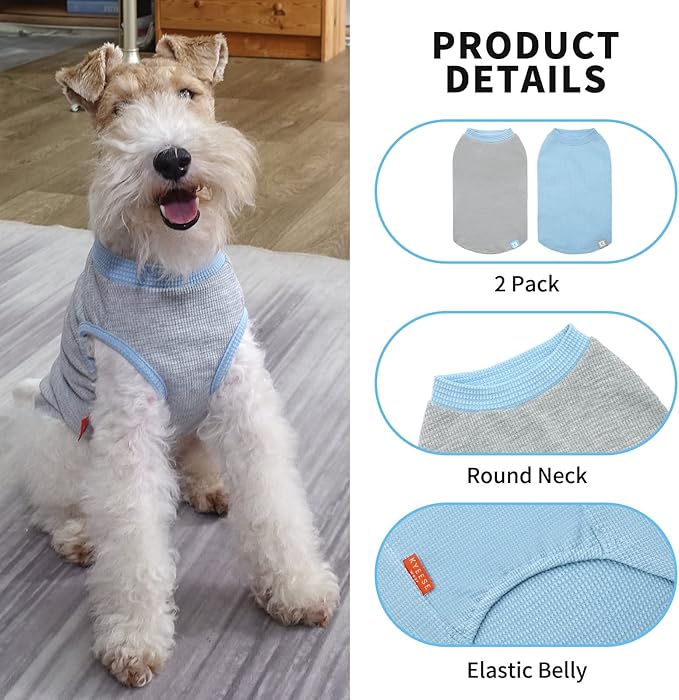 KYEESE 2Pack Dog Shirts Waffle for Small Dogs Stretchy Pet T-Shirts Lightweight Dog Tank Top Sleeveless Dogs Vest Breathable, X-Large, Blue+Grey