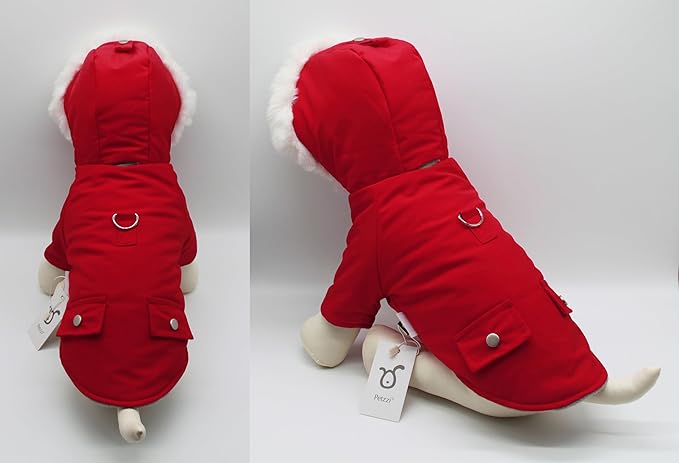 Pet Warm Dog Coat for Winter Cold Weather Clothes Hooded Dog Jacket Small Puppies Medium Large Dog Cat Clothes Insulated Padded Snow Parka (Red, Small)
