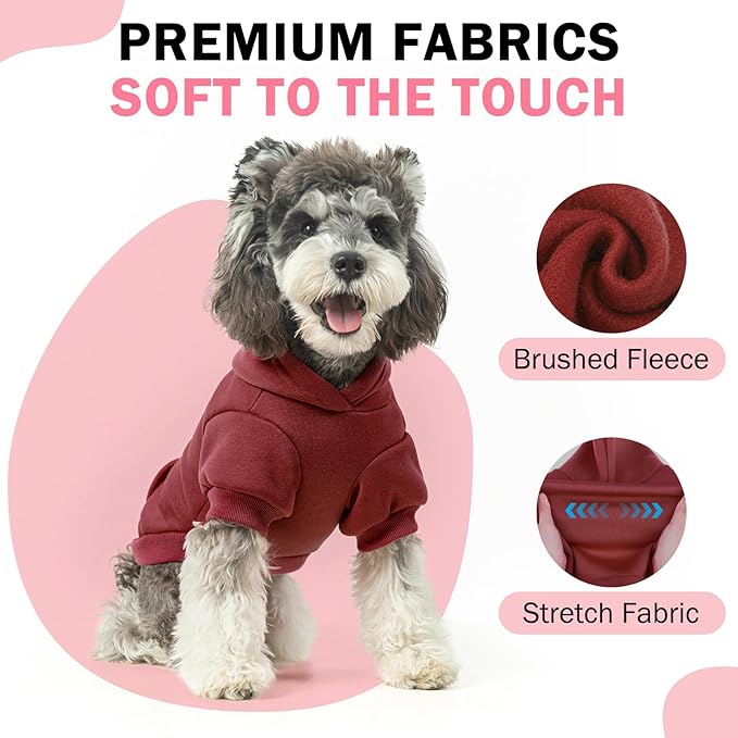 SCENEREAL Dog Hoodie Sweaters for Small Medium Large Size Dogs, Fleece Dog Sweatshirt with Hat and Pocket,Soft Cold Winter All Weather Dog Clothes for S to XL Sized Dogs, Burgundy M